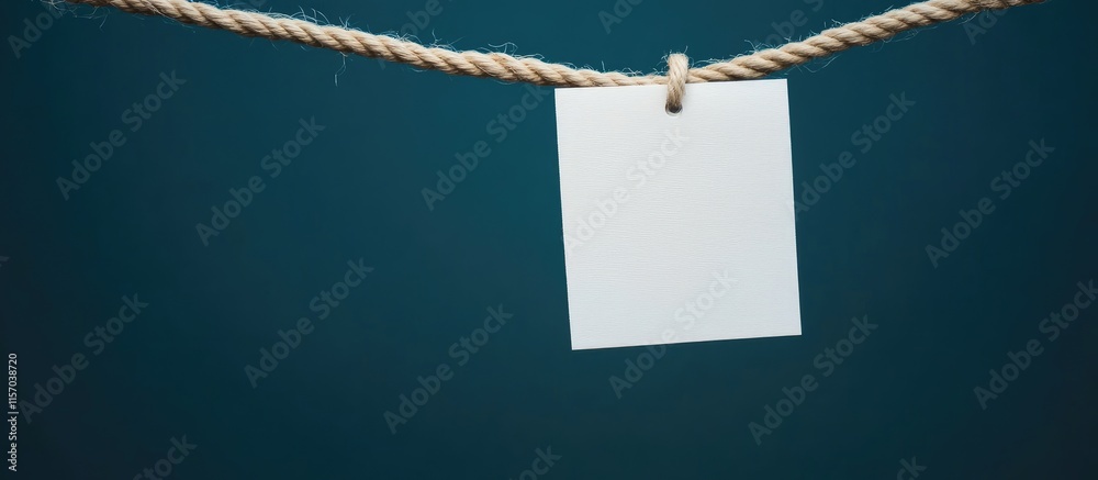 Aufkleber Blank paper note hanging on a rope against a dark background for creative branding or message display concepts