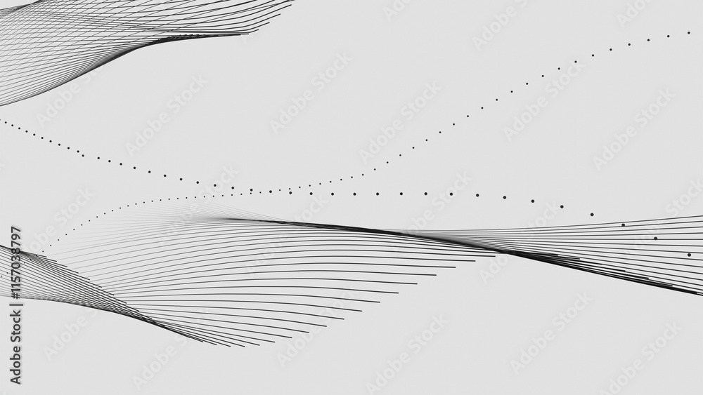 Poster Abstract Minimalist Flowing Lines with Dots on White Background