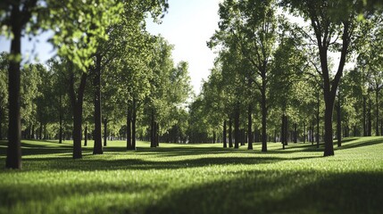 Obraz premium Lush green trees in a serene landscape setting.