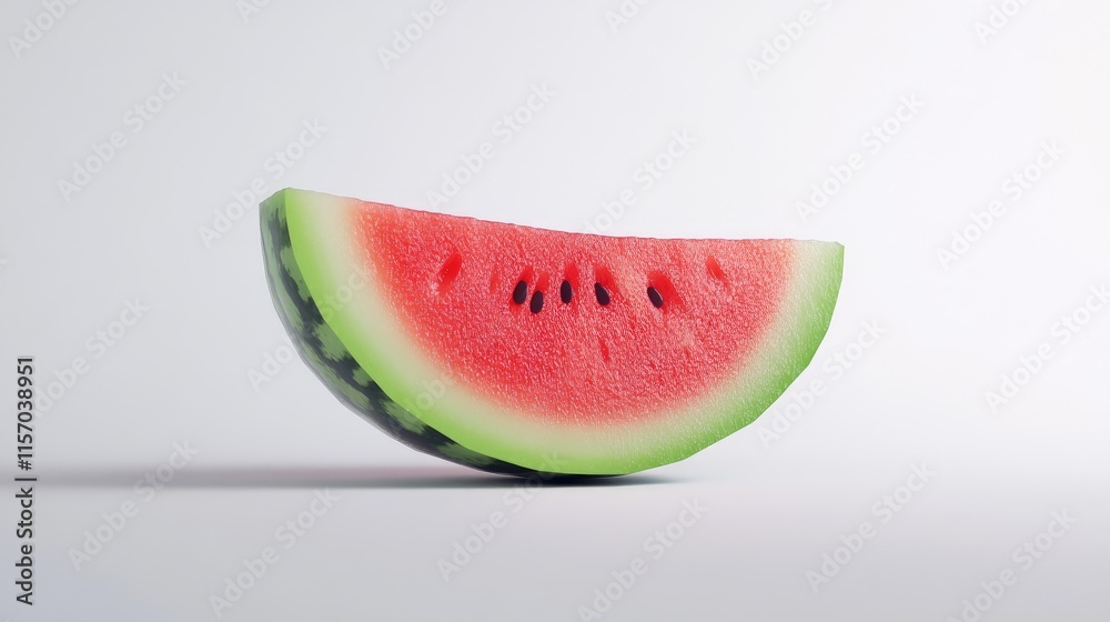 Poster fresh watermelon slice with vibrant pink flesh and green rind on a neutral background showcasing sum