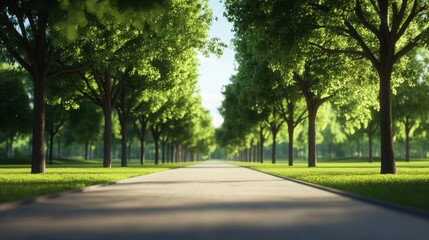 Fototapeta premium Lush pathway framed by vibrant green trees.