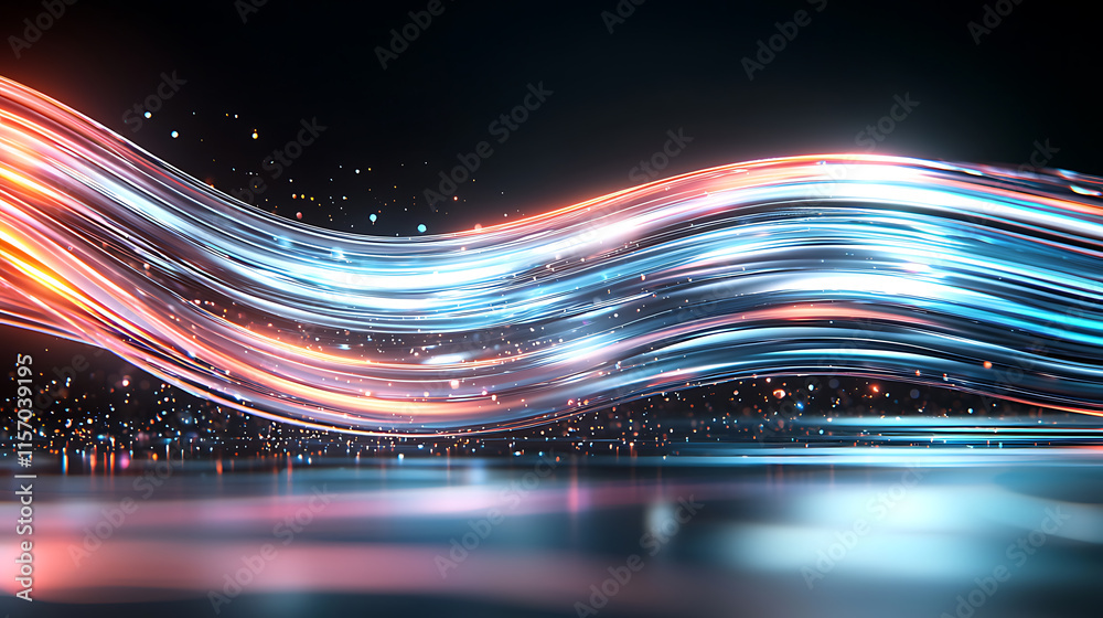 Poster dynamic light waves digital art studio abstract visuals high-tech environment close-up view motion c
