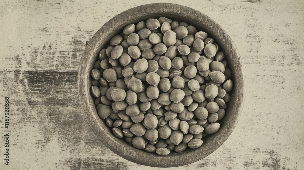 Poster vintage bowl of lentils with a desaturated rustic background ideal for culinary or health-related co