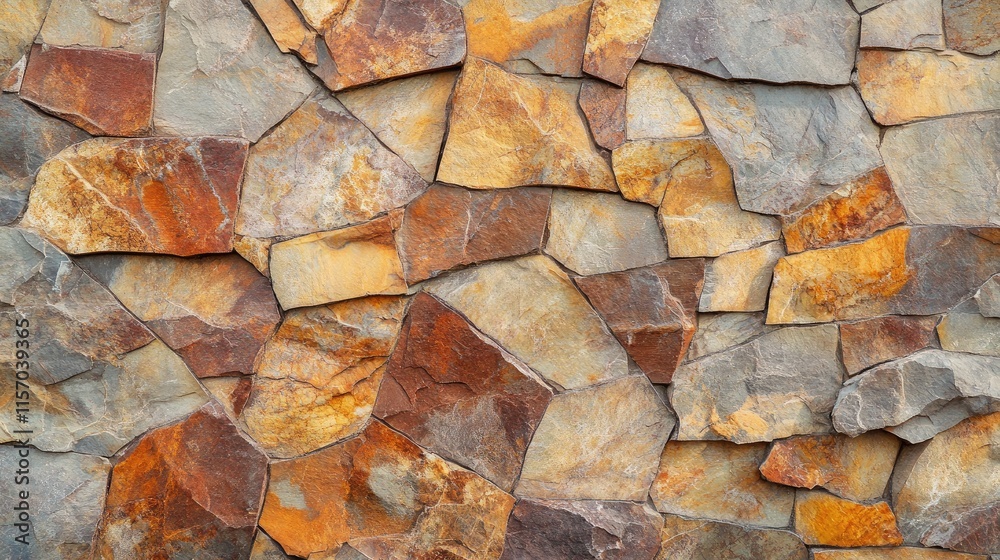 Poster Granite stone wall texture with multicolored rough blocks creating a classic design ideal for backgrounds and decorative elements
