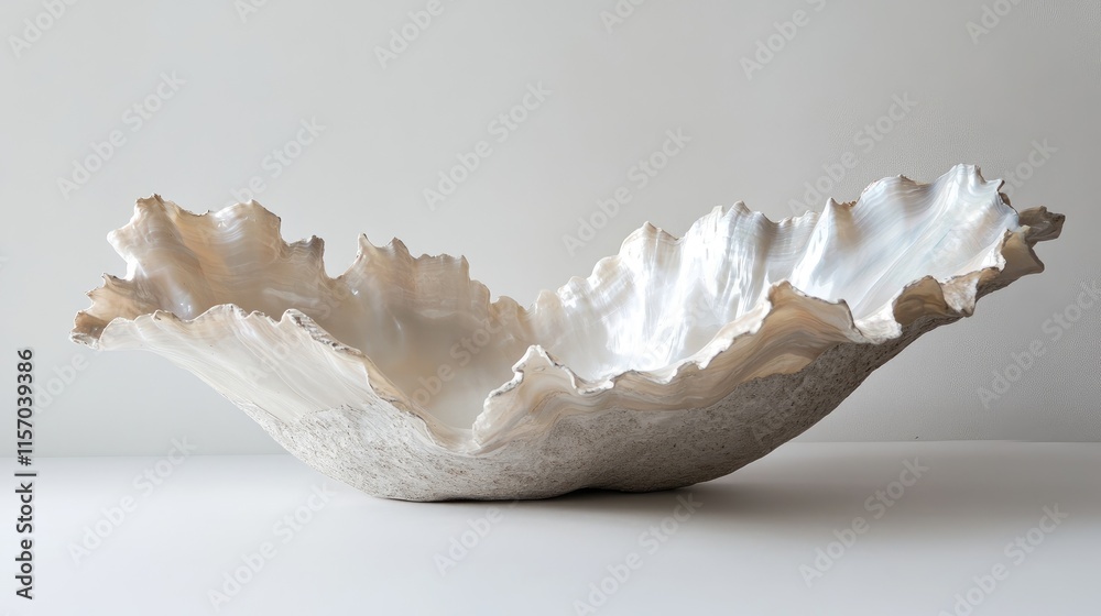 Aufkleber Elegant white mother of pearl shell with textured edges displayed on a neutral background for decorative or artistic purposes