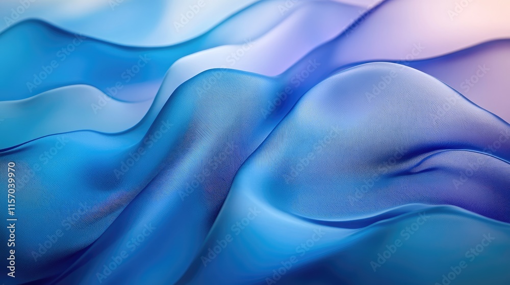 Fototapete Elegant blue silk fabric waves creating a soft textured background for stylish and sophisticated visuals in design and advertising.