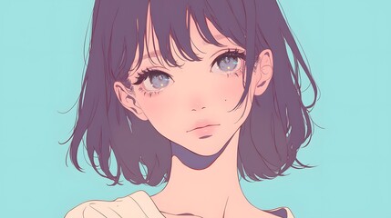 Beautiful girl with cute anime style, soft color palette and gentle expression