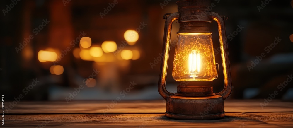 Poster vintage lamp casting a warm glow in a dimly lit room enhancing a cozy and inviting atmosphere with s