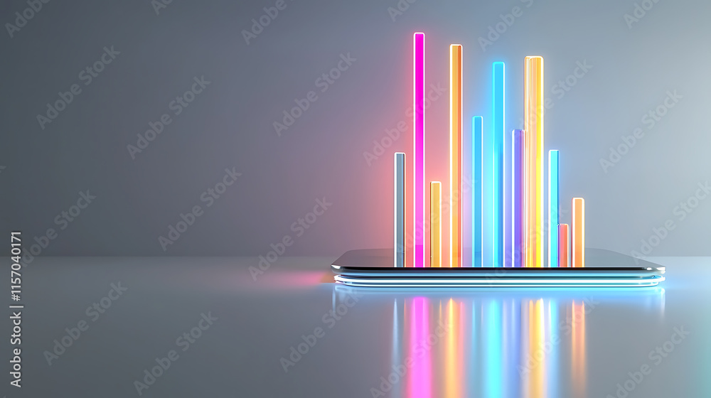 Poster dynamic data visualization on smartphone display modern tech environment digital art futuristic view