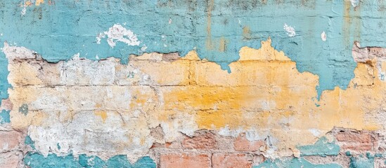 Vibrant weathered brick wall texture featuring peeling paint perfect for artistic backdrops and creative design projects