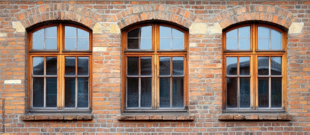 Aufkleber weathered ancient windows with rustic bricks highlighting architectural history and timeless charm i