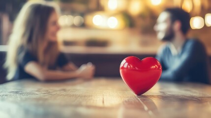 Customer appreciation concept with heart symbol during conversation in a warm and inviting setting focused on connection and engagement.