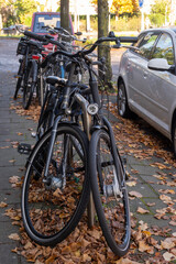 Daily life of Amsterdam, street parking bicycle in old part of the city