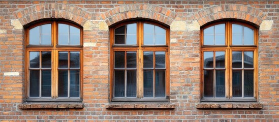 Obraz premium Weathered ancient windows with rustic bricks highlighting architectural history and timeless charm in a historical building facade