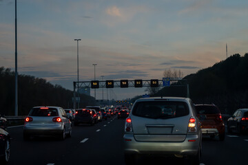 Road network infractrusture in Netherlands, driving safe on high quality asphalt on Dutch highways, A2, traffic jam problems, road construstion