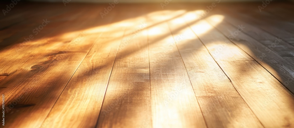 Aufkleber sunlit wooden floor creating a warm and inviting atmosphere with soft shadows enhancing the cozy int