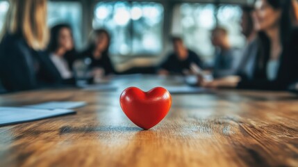 Customer appreciation concepts with heart symbol on table during engaging discussion among professionals in a collaborative environment