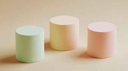Pastel colored cylindrical forms on background.