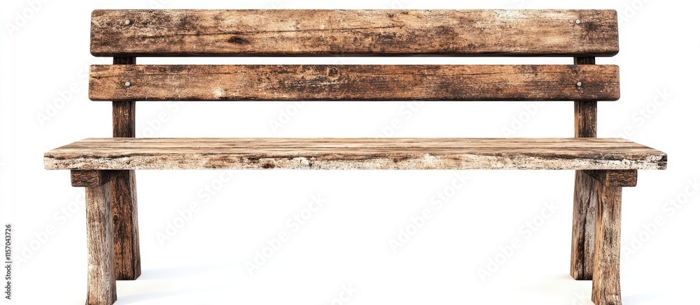 Poster Weathered wooden bench isolated on white background ideal for interior design and home decor projects with rustic charm