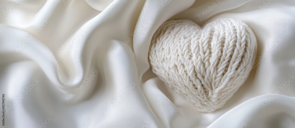 Poster silk fabric with soft folds and a knitted white heart creating an elegant and romantic mood for desi