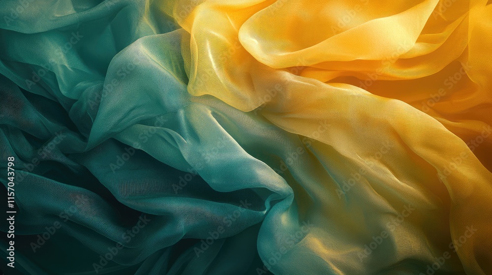 Poster Colorful wavy silk fabric texture with soft folds and elegant design for stylish backgrounds and artistic visual concepts