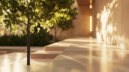 Obraz premium Peaceful modern landscape with lush green trees.