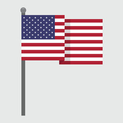 Waving flag of the United States on a gray flagpole. Vector decorative element