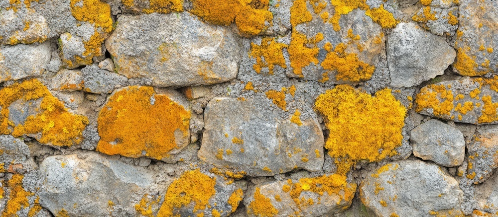 Aufkleber vibrant moss and lichen covered weathered stone wall perfect for architectural backgrounds and textu