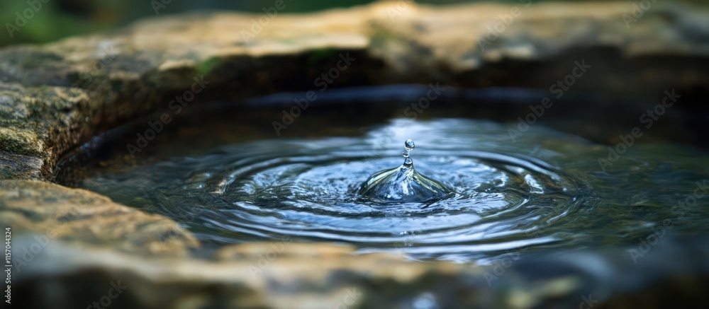Aufkleber Natural water source with rippling surface and stone rim highlighting serenity and tranquility in an outdoor setting.