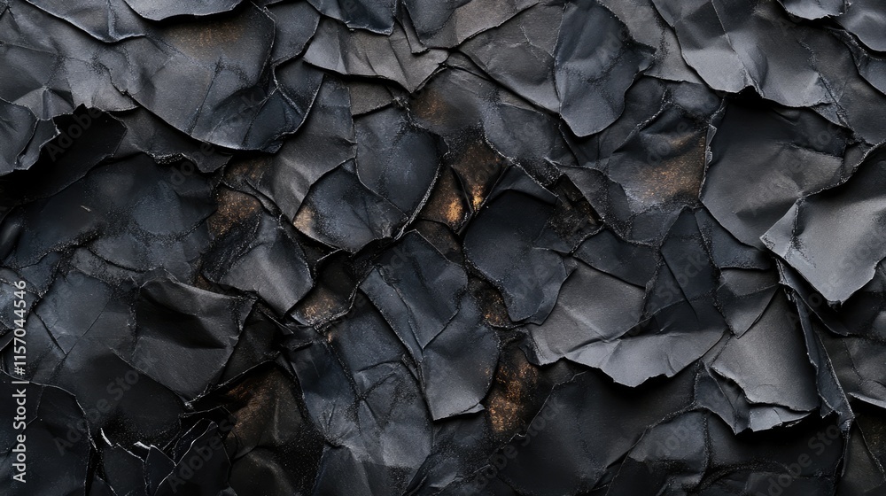 Leinwandbilder Textured close-up of charred crumpled paper with intricate layers and burnt edges on a dark background for creative design projects