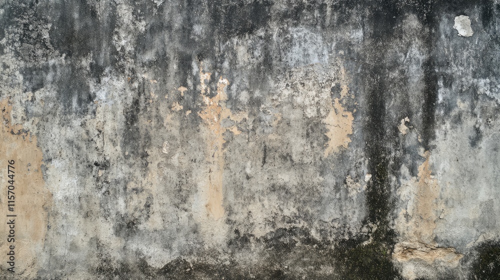 Poster Cement wall texture in shades of gray with dirty elements and black background for abstract design and artistic projects