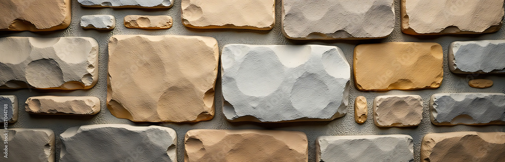 Aufkleber rustic stone wall texture background features a distressed old wooden look with ample copy space for