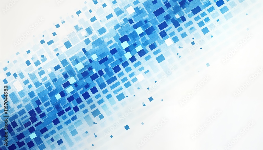 Aufkleber Abstract blue pixelated background with diagonal squares. Digital mosaic pattern in shades of blue, white. Futuristic tech design for websites, apps, digital artworks. Modern grid style. Seamless