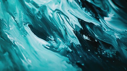 Fluid abstract watercolor paint stroke in blue green tones showcasing vibrant liquid texture against a contrasting background