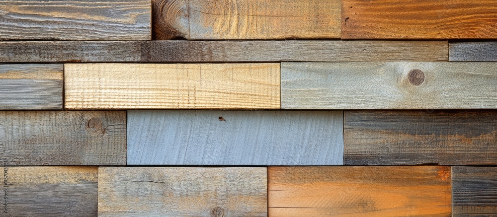Fototapete Rustic weathered wooden planks in various colors arranged as a textured background for crafting and design projects.