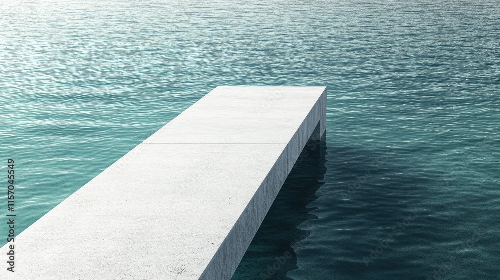 Poster white concrete jetty extending into calm turquoise waters under clear skies creating a serene coasta