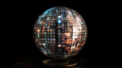 Transparent holographic globe covered in data grids and encryption layers, global data security