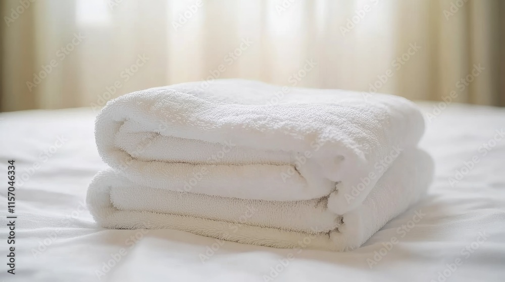 Aufkleber White towels neatly folded on a hotel bed creating a serene and inviting atmosphere in a luxurious resort setting