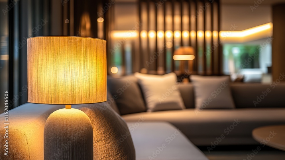 Aufkleber modern interior design featuring a cozy lamp with warm light creating an inviting atmosphere in a st