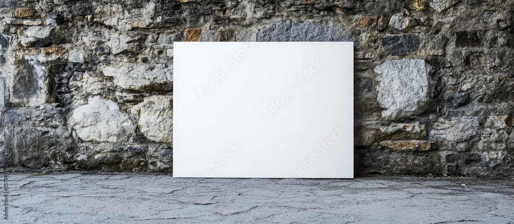 Poster blank canvas leaning on a textured stone wall ideal for artists seeking inspiration and a creative w