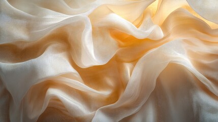 Elegant wavy silk fabric texture in soft creamy tones ideal for luxury design and artistic backgrounds
