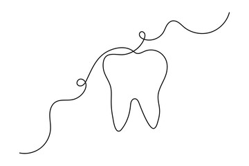 Teeth continuous one line drawing and simple isolated outline vector design
