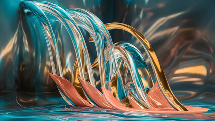 Vibrant Abstract Liquid Splashes with Glowing Waves and Translucent Droplets on a Dark Background