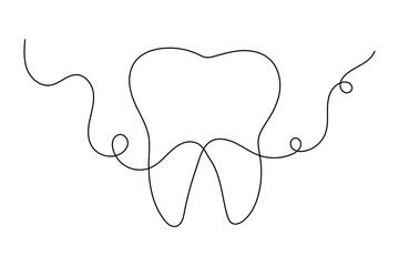 Teeth continuous one line drawing and simple isolated outline vector design

