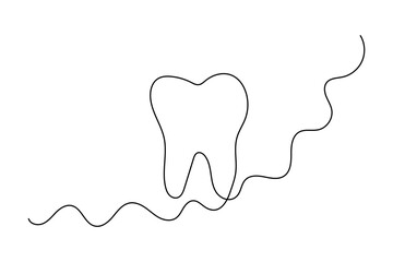 Teeth continuous one line drawing and simple isolated outline vector design
