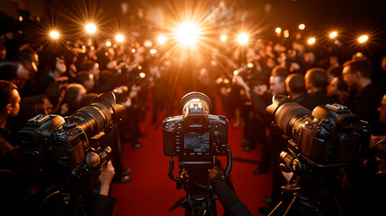 Crowd of photographers on a red carpet show