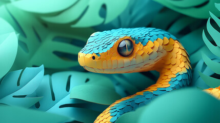 Fototapeta premium Banner with copy space, paper cut design, snake