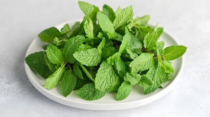 Fresh mint leaves preparation kitchen food photography clean environment close-up view culinary uses