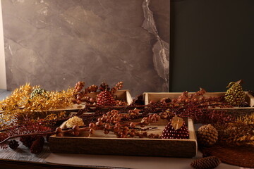 Rustic Holiday Decor with Candles and Natural Elements