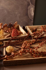 Rustic Holiday Decor with Candles and Natural Elements